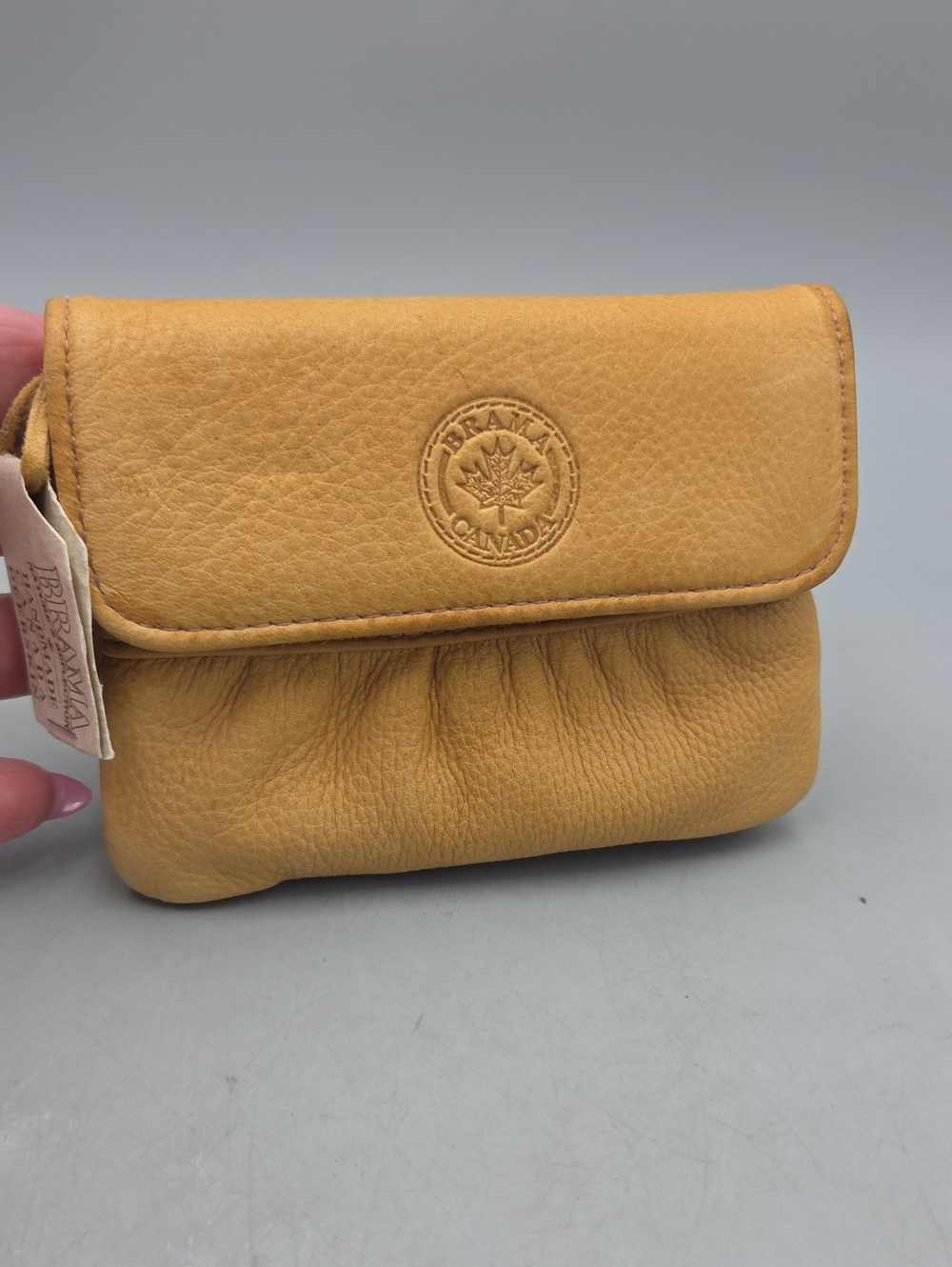 Brama Canada Vintage Deerskin Tan nubuck Leather Coin Purse wallet New